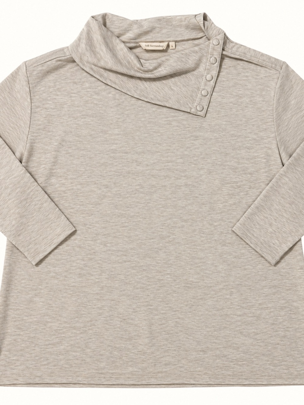 Soft Surroundings Greenwood Pullover cream Heather Cowl Neck Button M NWT s215